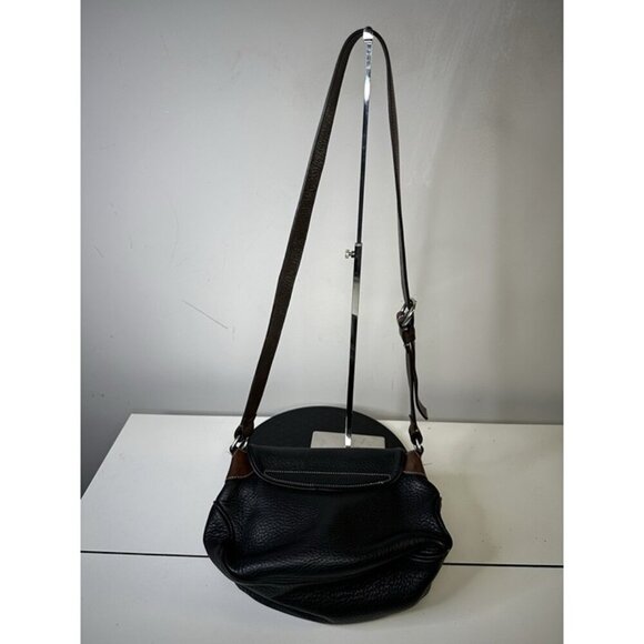 Dooney Bourke Black Pebbled Leather Medium Shoulder Crossbody Bag Brown Trim - Picture 3 of 8